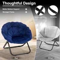 Folding Faux Fur Saucer Chair Portable Folding Soft Moon Chair For Bedroom Dorm Rooms Apartments Lounging Garden Blue