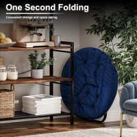 Folding Faux Fur Saucer Chair Portable Folding Soft Moon Chair For Bedroom Dorm Rooms Apartments Lounging Garden Blue