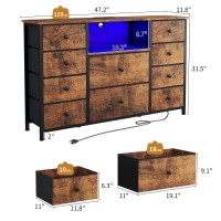 Ldttcuk Dresser With Charging Station And Led Lights Long Dresser For Bedroom Dresser Tv Stand With 10 Drawers Fabric Chest Of