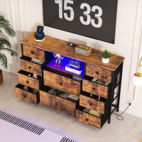 Ldttcuk Dresser With Charging Station And Led Lights Long Dresser For Bedroom Dresser Tv Stand With 10 Drawers Fabric Chest Of