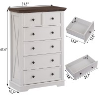 Ldttcuk 6 Drawer Dresser Farmhouse Dresser Chest Of Drawer For Bedroom 48 Inch Tall Dresser Wood Storage Chest Of Drawers Sto