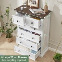 Ldttcuk 6 Drawer Dresser Farmhouse Dresser Chest Of Drawer For Bedroom 48 Inch Tall Dresser Wood Storage Chest Of Drawers Sto