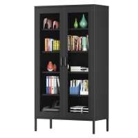 Ustamio 73 Inches Black Metal Storage Cabinet With Mesh Doors 5 Tier Display Cabinet For Home Office Metal Kitchen Pantry Stor