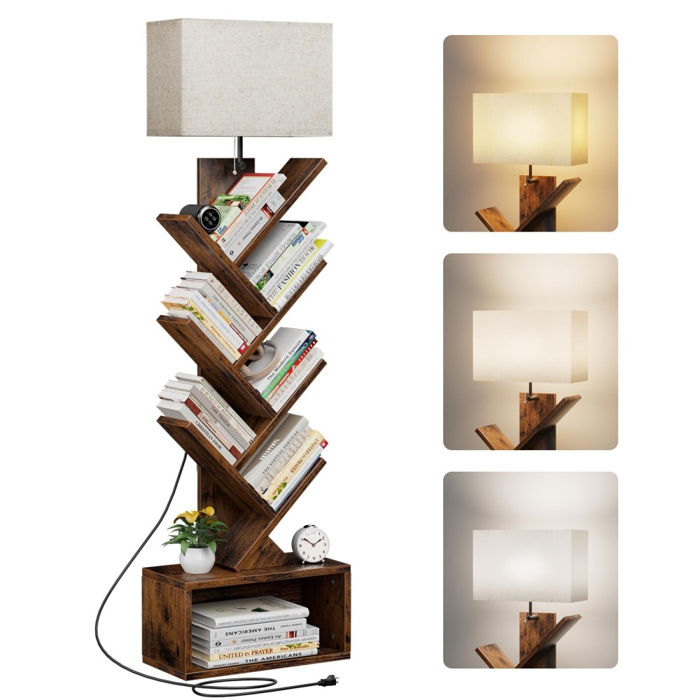 Evermagin 6 Tier Tree Bookshelf With Light Small Bookcase Tower For Bookscdsmovies Tall Floor Standing Book Organizer With S