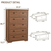 Ldttcuk 6 Drawer Dresser Farmhouse Dresser Chest Of Drawer For Bedroom 48 Inch Tall Dresser Wood Storage Chest Of Drawers Sto