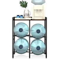 5 Gallon Water Jug Holder For 6 Bottles With Rustic Brown Wood Top Shelf - 5 Gallon Water Jug Stand  5 Gallon Water Bottle Holder  Heavy Duty Water Dispenser Stand For Home Kitchen/Office/Living Room.