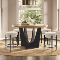 Colamy Modern Bar Stools Set Of 6 24 Sherpa Counter Height Stools With Round Soft Padded Boucle Backless Seat And Metal Midc