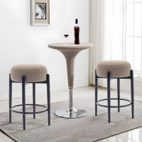 Colamy Modern Bar Stools Set Of 2 24 Counter Height Stools With Round Soft Padded Backless Seat And Metal Midcentury Base C