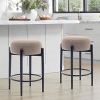 Colamy Modern Bar Stools Set Of 4 24 Counter Height Stools With Round Soft Padded Backless Seat And Metal Midcentury Base C