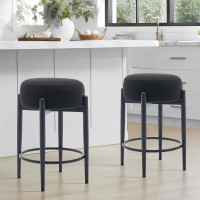 Colamy Modern Bar Stools Set Of 6 24 Counter Height Stools With Round Soft Padded Backless Seat And Metal Midcentury Base B