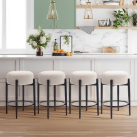 Colamy Modern Bar Stools Set Of 4 24 Sherpa Counter Height Stools With Round Soft Padded Boucle Backless Seat And Metal Midc