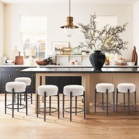 Colamy Modern Bar Stools Set Of 4 24 Sherpa Counter Height Stools With Round Soft Padded Boucle Backless Seat And Metal Midc