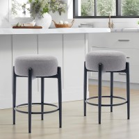 Colamy Modern Bar Stools Set Of 2 24 Counter Height Stools With Round Soft Padded Backless Seat And Metal Midcentury Base G