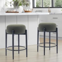 Colamy Modern Bar Stools Set Of 2 24 Counter Height Stools With Round Soft Padded Backless Seat And Metal Midcentury Base G