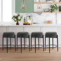 Colamy Modern Bar Stools Set Of 2 24 Counter Height Stools With Round Soft Padded Backless Seat And Metal Midcentury Base G