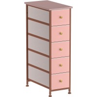 Yilqqper Narrow Dresser Storage Tower Slim Dresser For Bedroom Tall Nightstand Chest Of 4 Fabric Drawers With Wood Shelf Bath