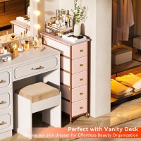 Yilqqper Narrow Dresser Storage Tower Slim Dresser For Bedroom Tall Nightstand Chest Of 4 Fabric Drawers With Wood Shelf Bath