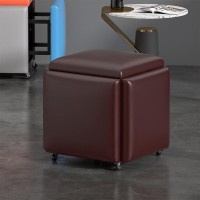 5 In 1 Pu Leather Seating Cube With Swivel Casters Stackable Sofa Chair Dressing Chair Stool Nesting Ottoman Stool Movable Footstool For Living Room Bedroom Office ( Color : Coffee , Size : 13.8X13.8X