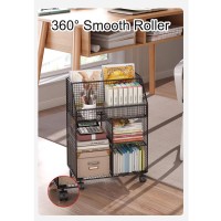 Xtrybhd Movable Bookshelf, Large Volume Office Bookshelf, Narrow Rolling Storage Shelves Cart, Open Bookshelf For Living Room Bedroom (Color : Black)