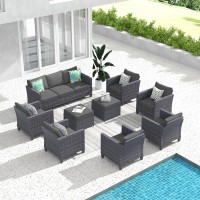 Ovios Patio Furniture Set 9 Pieces Outdoor Wicker Rattan Sofa Couch With 6 Chairs Ottomans And Comfy Cushions All Weather Hig