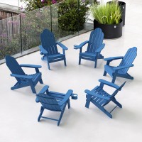 Lue Bona Folding Adirondack Chair Set Of 6 Navy Blue Hdps Fire Pit Patio Chairs Weather Resistant Modern Plastic Outdoor Chair