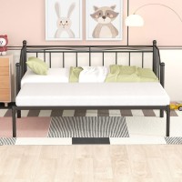 Fidktuve? Elegant Twin Size Metal Daybed With Trundle - Stylish Design, Quality Steel Frame, No Box Spring Required. Converts To Two Beds. (Black)