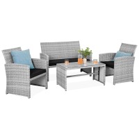 Best Choice Products 4Piece Outdoor Wicker Patio Conversation Furniture Set For Backyard Wcoffee Table Seat Cushions Grayb