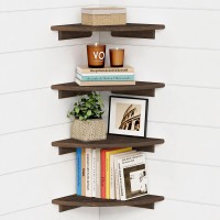 Forbena Large Corner Floating Shelves Set Of 4 12 Inch Deep Wall Mounted Corner Shelves For Bedroom Livining Room Rustic Brow