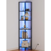 Furnulem 6 Tier Corner Shelf With Led Light 675 Tall Standing Shelf Organizer Black Narrow Bookshelf With Storage Rack For