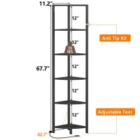 Furnulem 6 Tier Corner Shelf With Led Light 675 Tall Standing Shelf Organizer Black Narrow Bookshelf With Storage Rack For