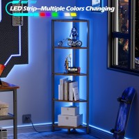 Furnulem 5 Tier Corner Shelf With Led Light 547 Tall Standing Shelf Organizer Narrow Bookshelf With Storage Rack For Wall