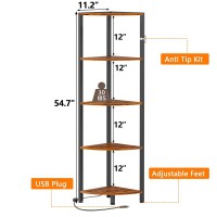 Furnulem 5 Tier Corner Shelf With Led Light 547 Tall Standing Shelf Organizer Narrow Bookshelf With Storage Rack For Wall