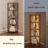 Furnulem 5 Tier Corner Shelf With Led Light 547 Tall Standing Shelf Organizer Narrow Bookshelf With Storage Rack For Wall