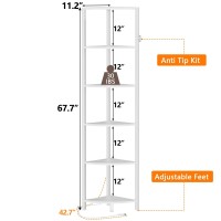 Furnulem 6 Tier Corner Shelf With Led Light 675 Tall Standing Shelf Organizer White Narrow Bookshelf With Storage Rack For