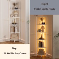 Furnulem 6 Tier Corner Shelf With Led Light 675 Tall Standing Shelf Organizer White Narrow Bookshelf With Storage Rack For