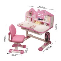 Kids Adjustable Study Desk & Chair Set, Pink Girl Desk, Child Toddler Homework Table, Princess Children Preschool Desk For Writing Homework W/Drawers, Bookshelf, Escritorio Mesas Para Nia (Pink2)