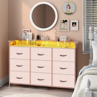 Exotica Pink Dresser With Led Light For Girls Bedroom 9 Drawer Dressers With Charging Station Chests Of Drawers For Living Room