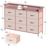 Exotica Pink Dresser With Led Light For Girls Bedroom 9 Drawer Dressers With Charging Station Chests Of Drawers For Living Room