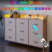 Exotica Pink Dresser With Led Light For Girls Bedroom 9 Drawer Dressers With Charging Station Chests Of Drawers For Living Room