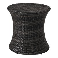 Sundale Outdoor Small Side Table Patio Rattan End Table 20 Inch Hourglass Wicker Accent Tables Steel Frame Lightweight Dark Grey