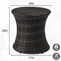 Sundale Outdoor Small Side Table Patio Rattan End Table 20 Inch Hourglass Wicker Accent Tables Steel Frame Lightweight Dark Grey