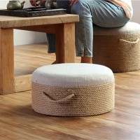 GIZNXBA Hand Weave Round Footstool, Natural Seagrass Poufs Ottoman Poof, Accent Chair, Sitting Braided Footrest, Home Decorative Seat for Living Room, Bedroom (Color : /Beige, Size : C)