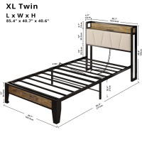 Likimio Twin Xl Bed Frames Storage Headboard With Charging Station Solid And Stable Noise Free No Box Spring Needed Easy As