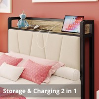 Likimio Twin Xl Bed Frames Storage Headboard With Charging Station Solid And Stable Noise Free No Box Spring Needed Easy As