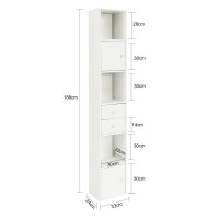 Haotian Bathroom Tall Slim Cabinet With 2 Drawers 2 Doors Bathroom Shelf Narrow Storage Cabinet With Open Compartments Whit