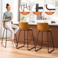 Reoney Bar Stools Set Of 3 Faux Leather Counter Height Stools 26 Modern Bar Stools With Metal Legs And Footrest Urban Armle