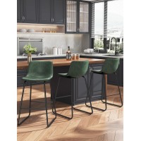 Reoney Bar Stools Set Of 3 Faux Leather Counter Height Stools 26 Modern Bar Stools With Metal Legs And Footrest Urban Armle