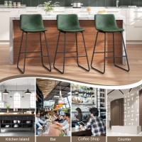 Reoney Bar Stools Set Of 3 Faux Leather Counter Height Stools 26 Modern Bar Stools With Metal Legs And Footrest Urban Armle