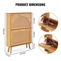 Vevor Shoe Cabinet With 2 Flip Drawers Shoe Storage Cabinet For Entryway Free Standing Shoe Storage Organizer With Rattan Door