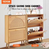 Vevor Shoe Cabinet With 2 Flip Drawers Shoe Storage Cabinet For Entryway Free Standing Shoe Storage Organizer With Rattan Door